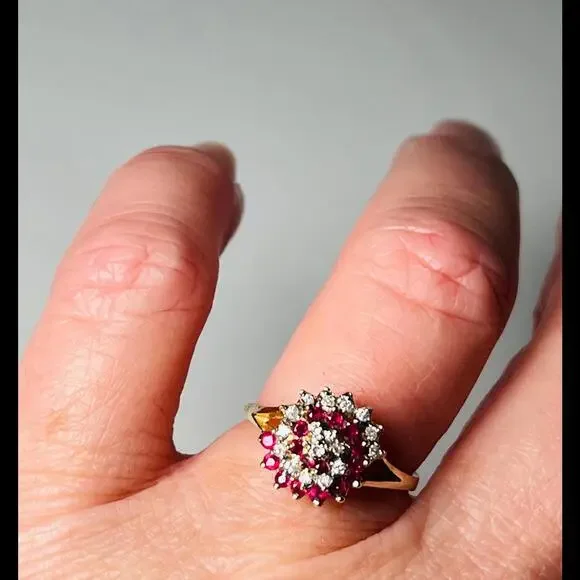 Ruby Ring 14K Galaxy Diamond Cosmic Whirl Celestial Natural Ruby Engagement July